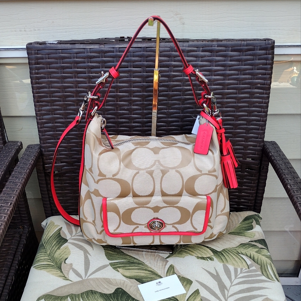 NWT Coach Legacy Signature Courtney Hobo Bag Khaki and Coral Style #22392 - Picture 12 of 15